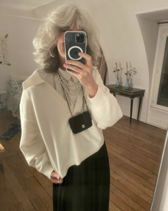 Sophie Fontanel avec ça couleur naturel poivre et sel 